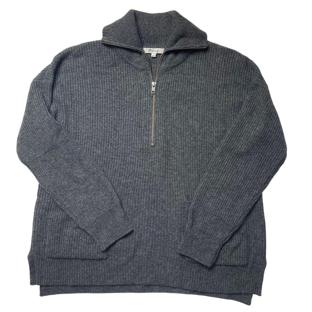 Madewell Half Zip Pullover Sweater Sz Small Gray Merino Wool Neutral Comfy Cozy